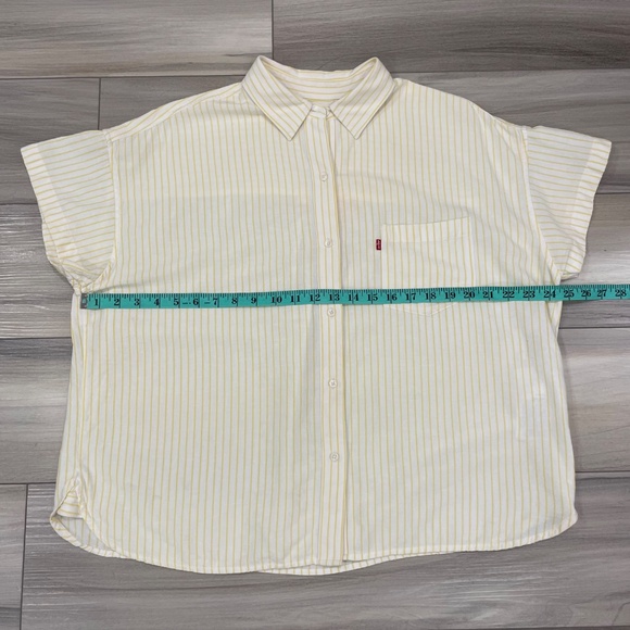 LEVI'S Short Sleeve Shirt Size Medium Yellow Stripes Linen-Blend Button-Down - Picture 12 of 15
